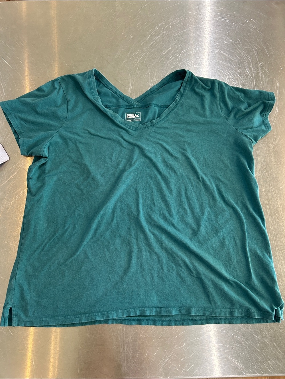 Eddie Bauer Women's Short Sleeve V-Neck Tee in Teal Green Tall